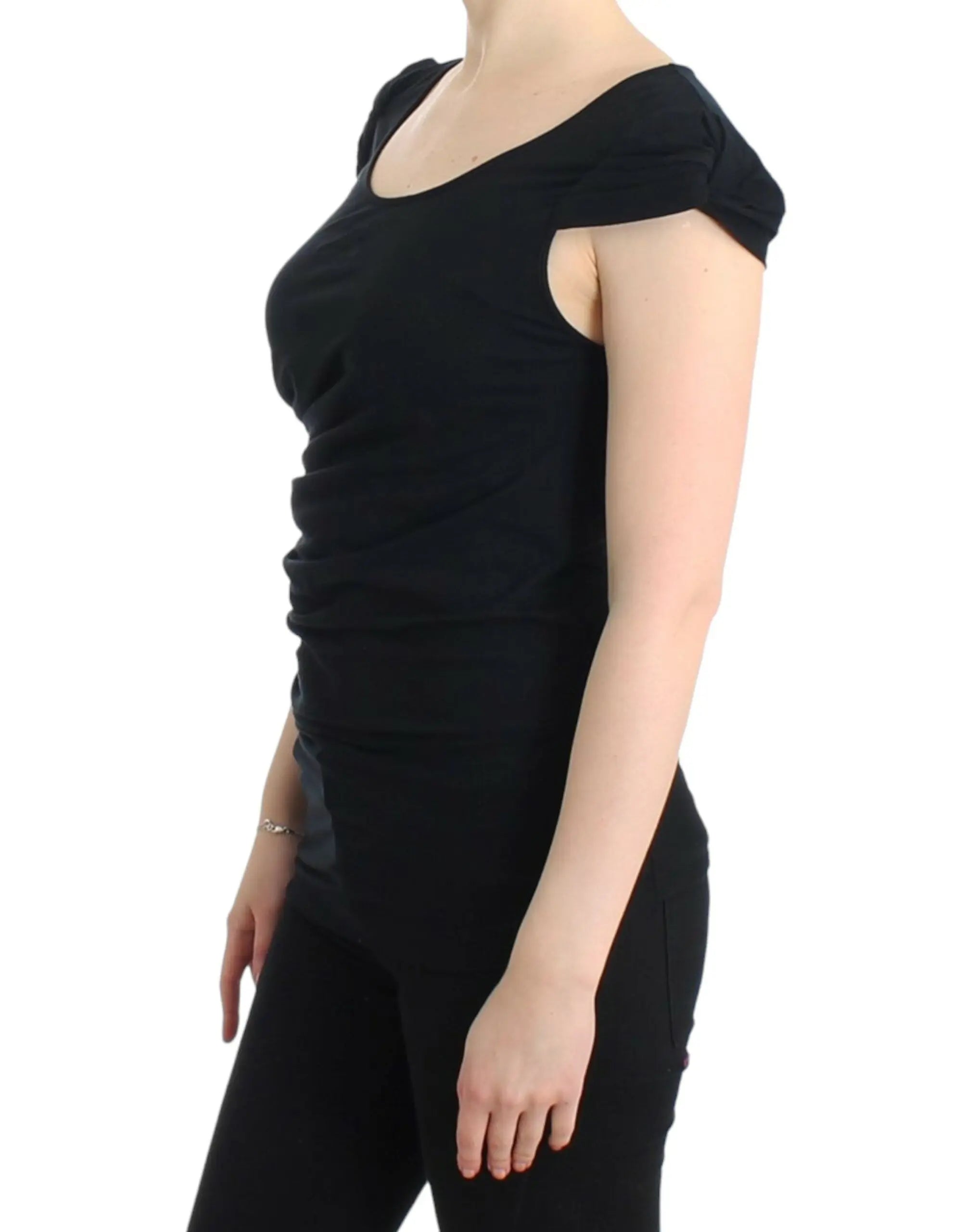 Cavalli Elegant Cap Sleeve Black Top Cavalli