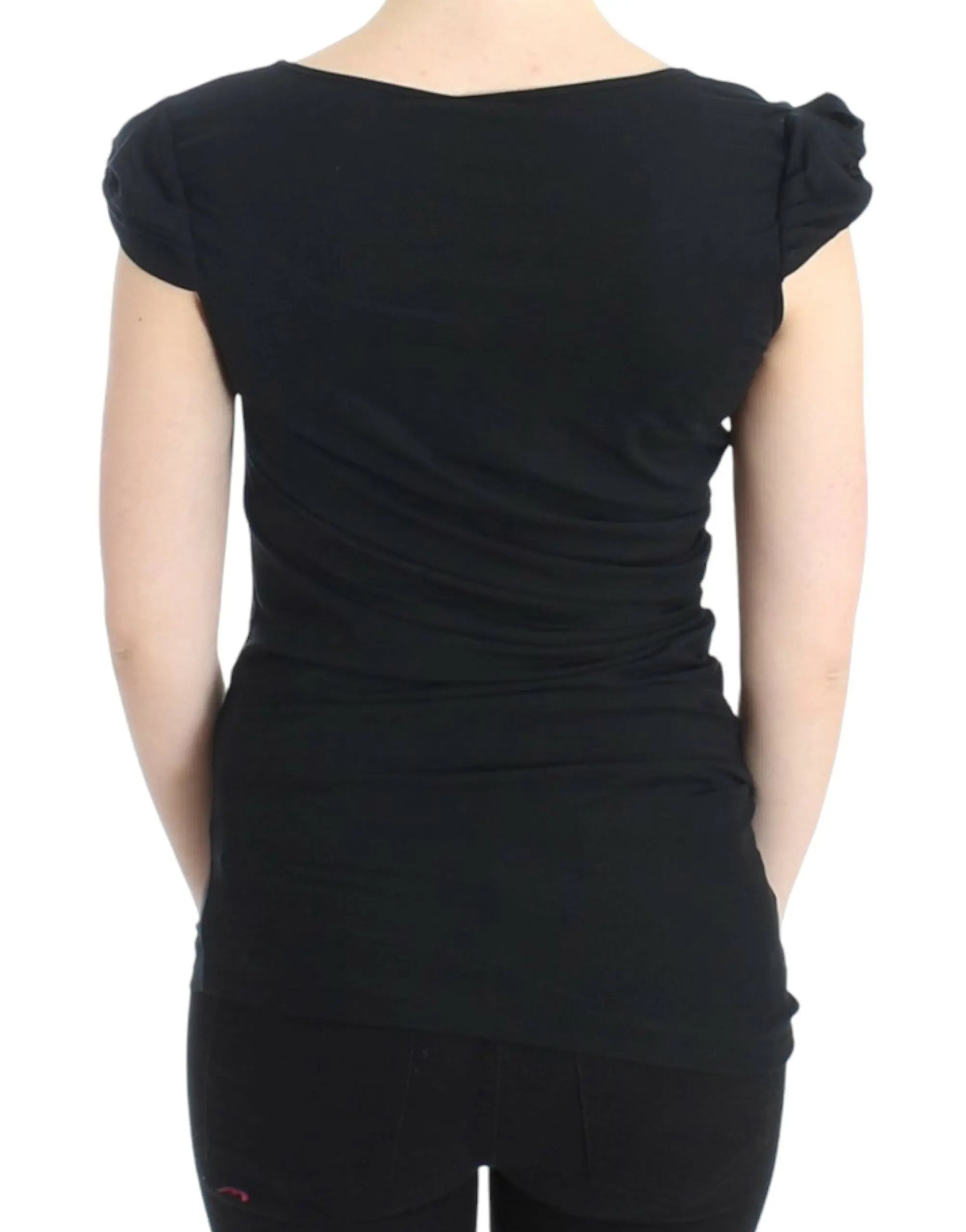 Cavalli Elegant Cap Sleeve Black Top Cavalli