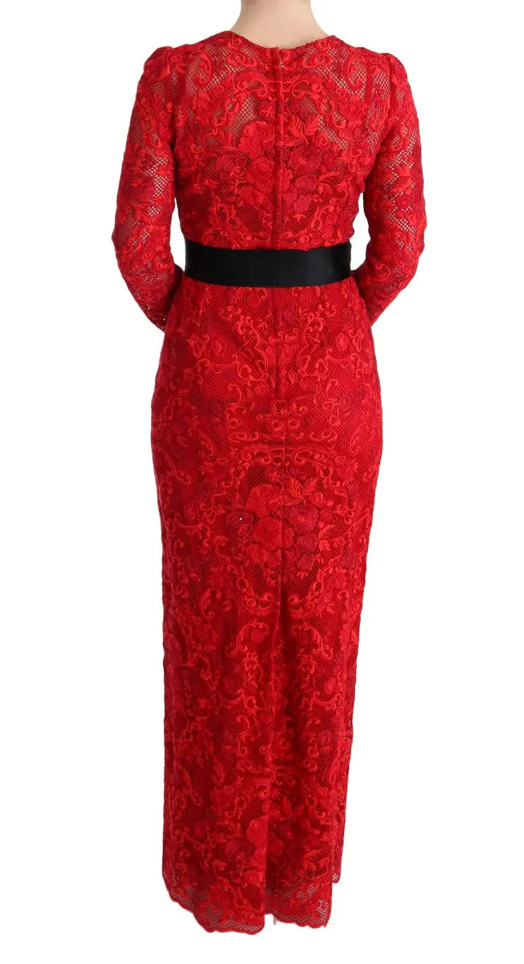 Dolce & Gabbana Elegant Red Sheath Dress with Silk Bow Belt Dolce & Gabbana