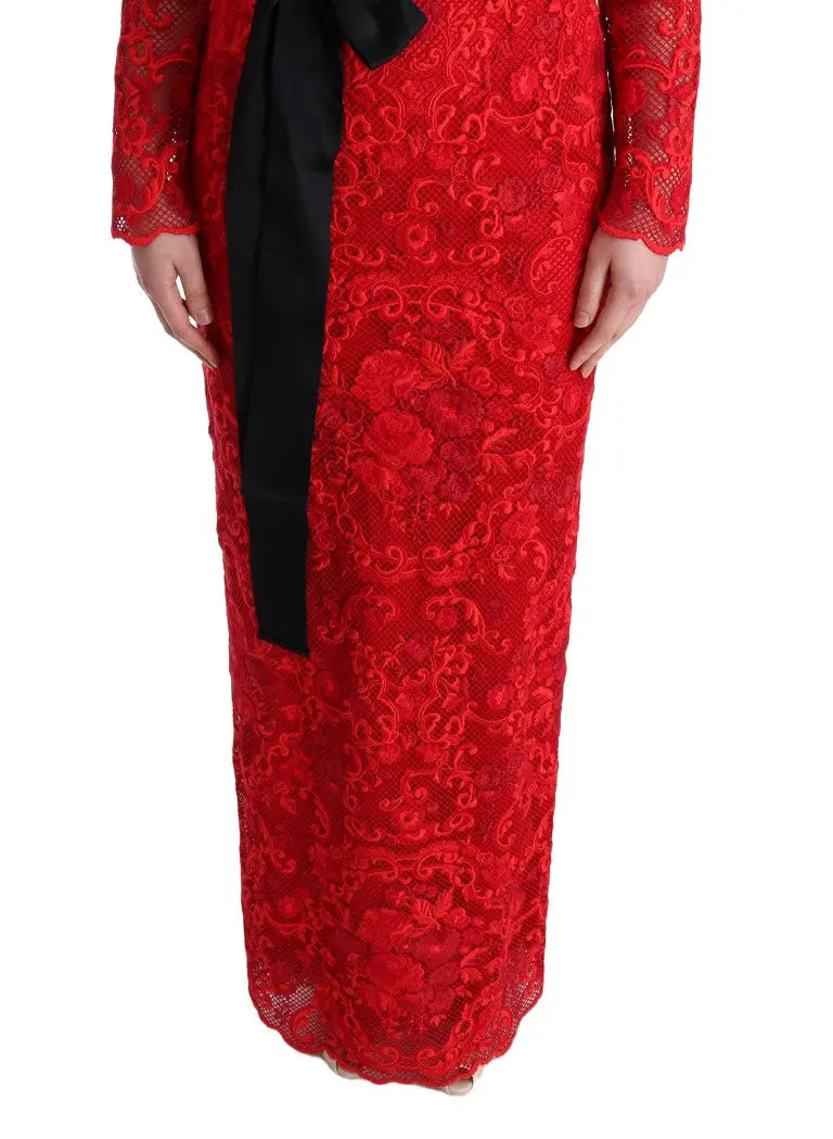 Dolce & Gabbana Elegant Red Sheath Dress with Silk Bow Belt Dolce & Gabbana