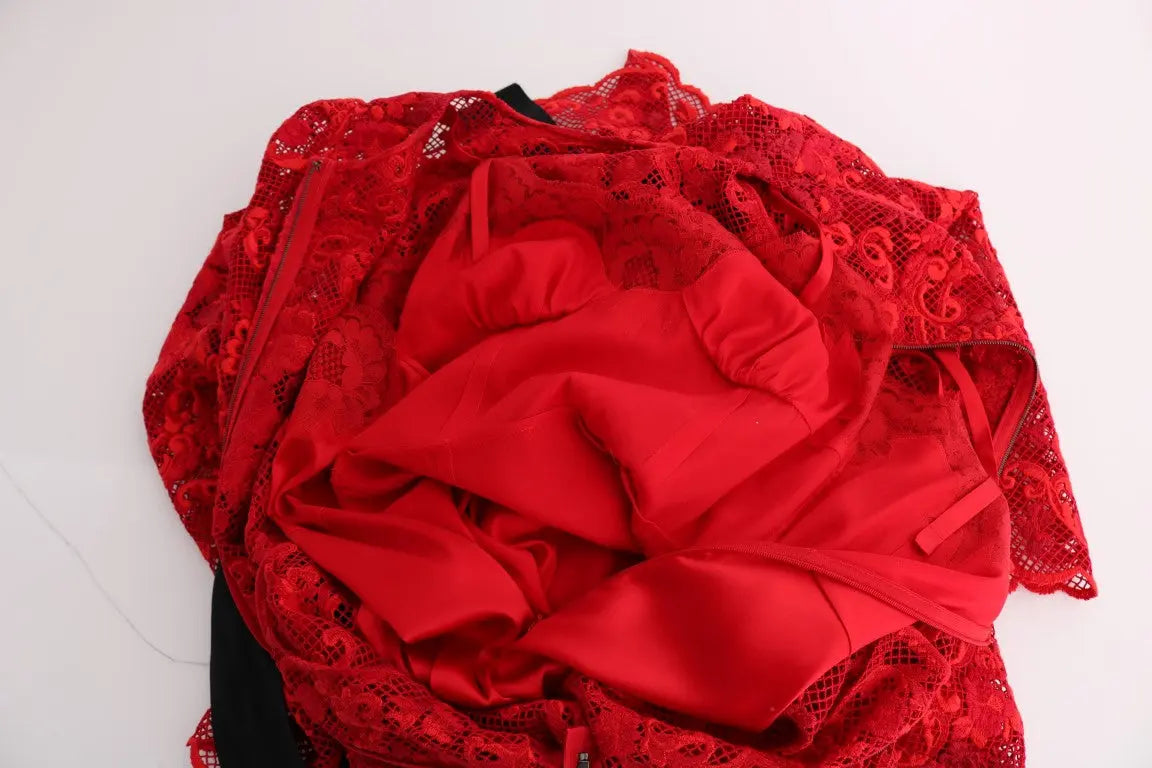 Dolce & Gabbana Elegant Red Sheath Dress with Silk Bow Belt Dolce & Gabbana
