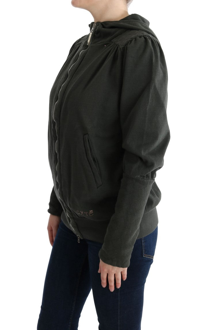 Exte Gray Top Hooded Cotton Zipper Sweater Exte