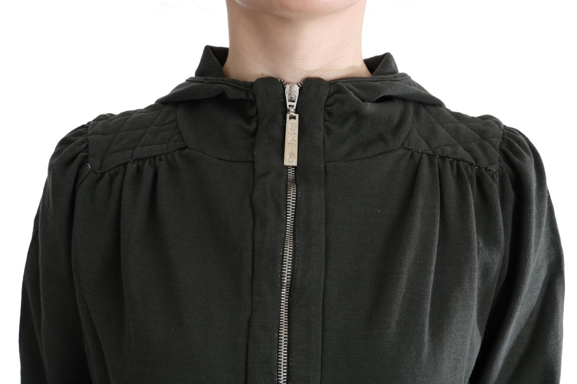 Exte Gray Top Hooded Cotton Zipper Sweater Exte
