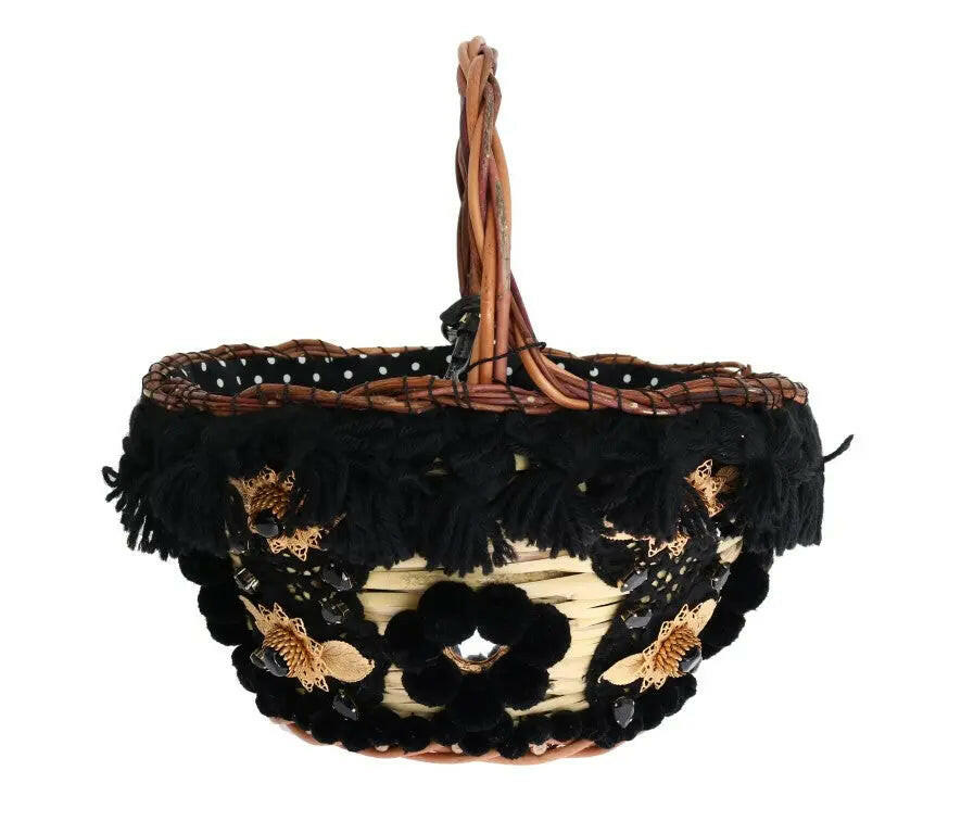Dolce & Gabbana Beige Straw Snakeskin Pom Pom Crystal AGNESE Bag.