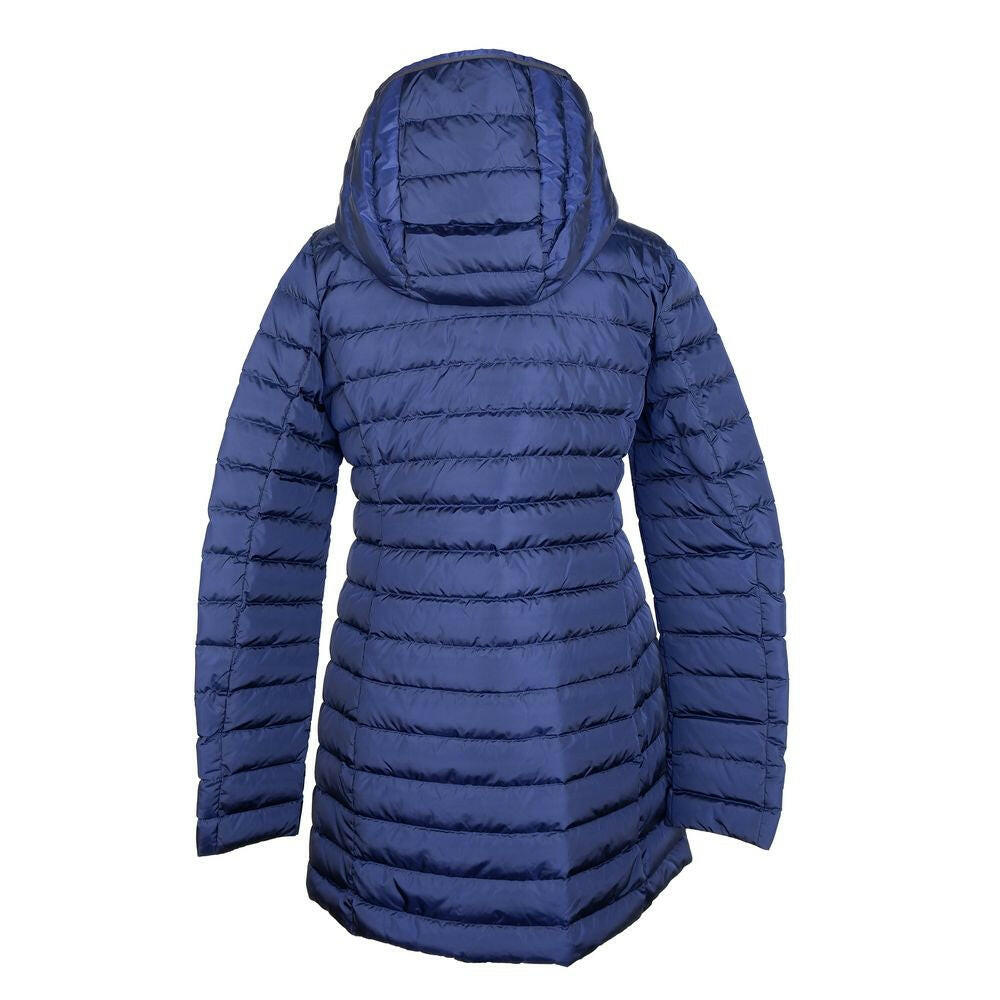 Add Elegant Blue Down Puffer Jacket with Hood.