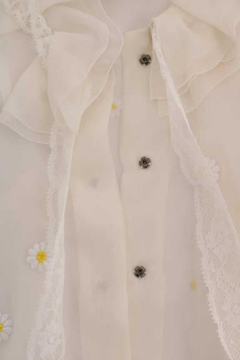 Dolce & Gabbana Elegant White Silk Daisy Blouse Dolce & Gabbana