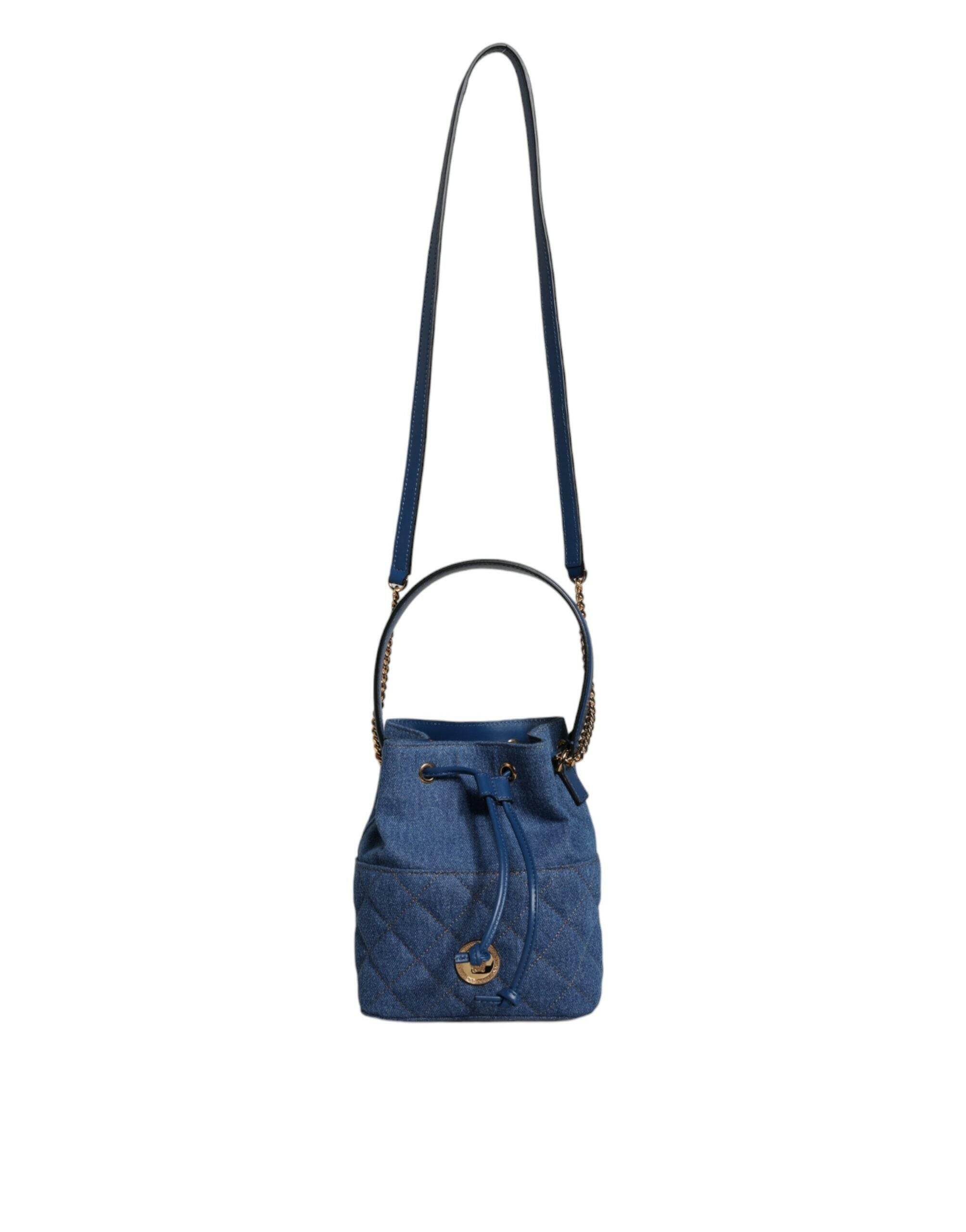 Versace Blue Quilted Denim Leather Crossbody Shoulder Bag.