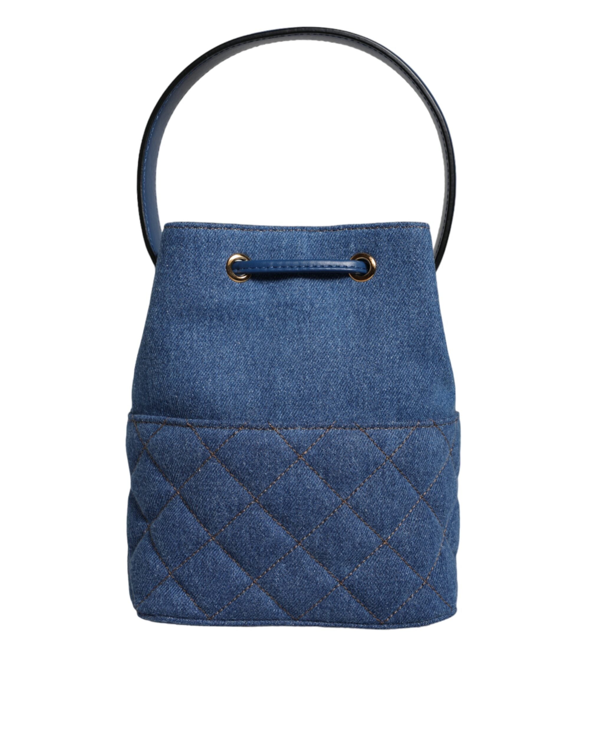 Versace Blue Quilted Denim Leather Crossbody Shoulder Bag Versace