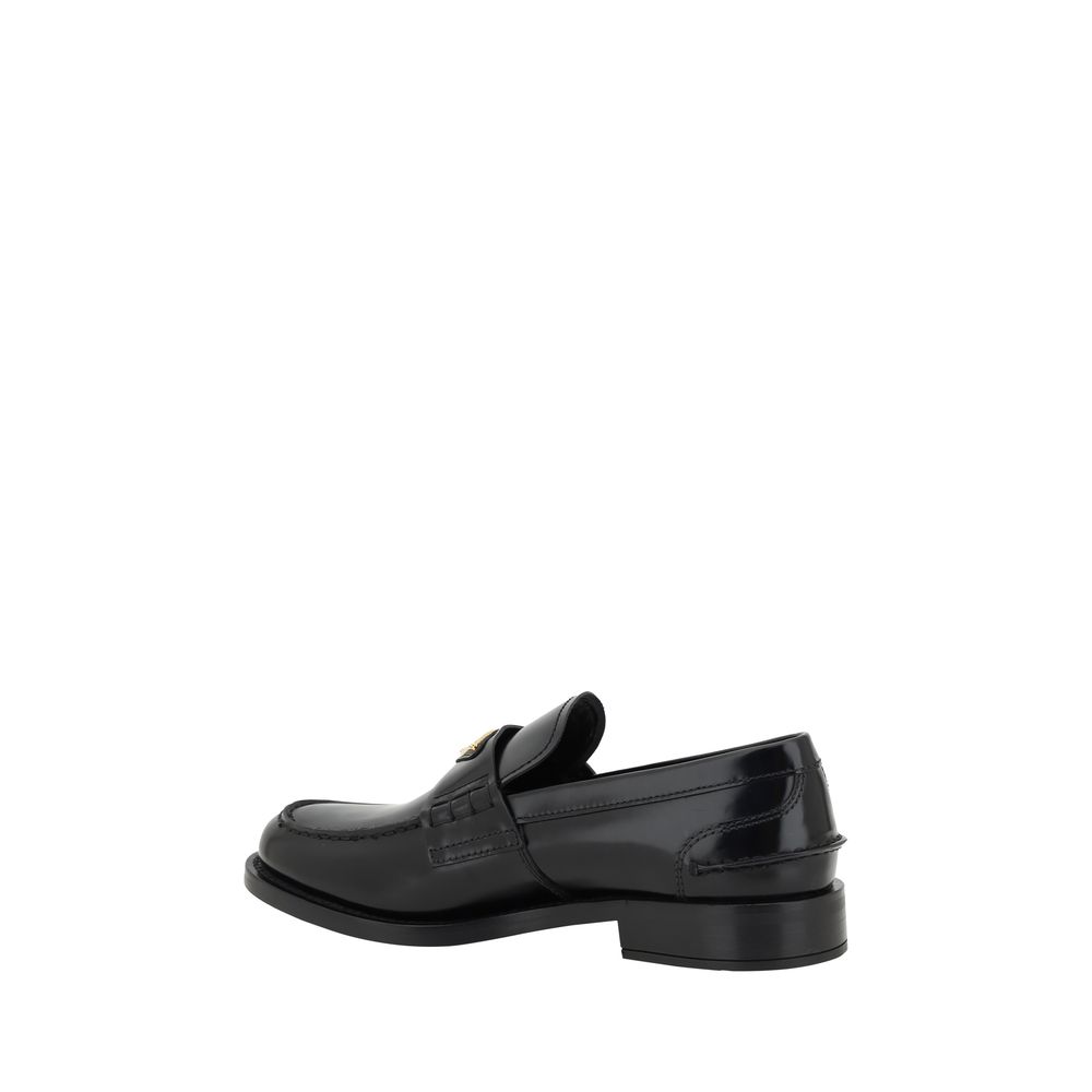 Prada Black Leather Logo Loafers Prada