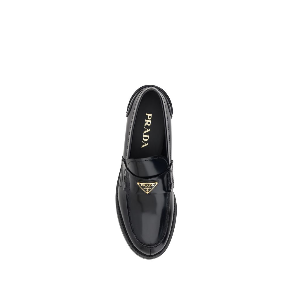 Prada Black Leather Logo Loafers Prada