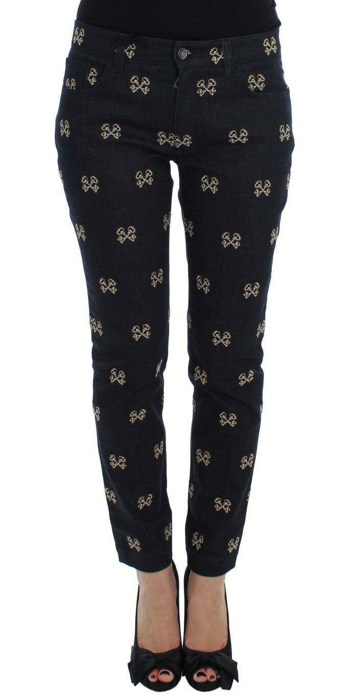 Dolce & Gabbana Blue Key Embroidered Slim Fit KATE Jeans.