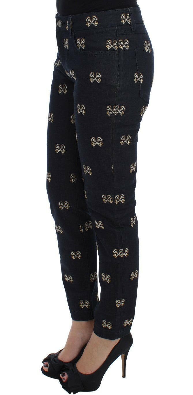 Dolce & Gabbana Blue Key Embroidered Slim Fit KATE Jeans.
