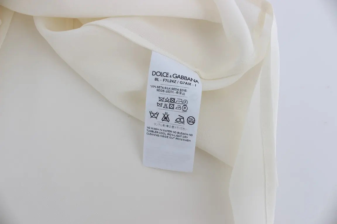 Dolce & Gabbana Ivory Sequined Silk Blouse Top Dolce & Gabbana