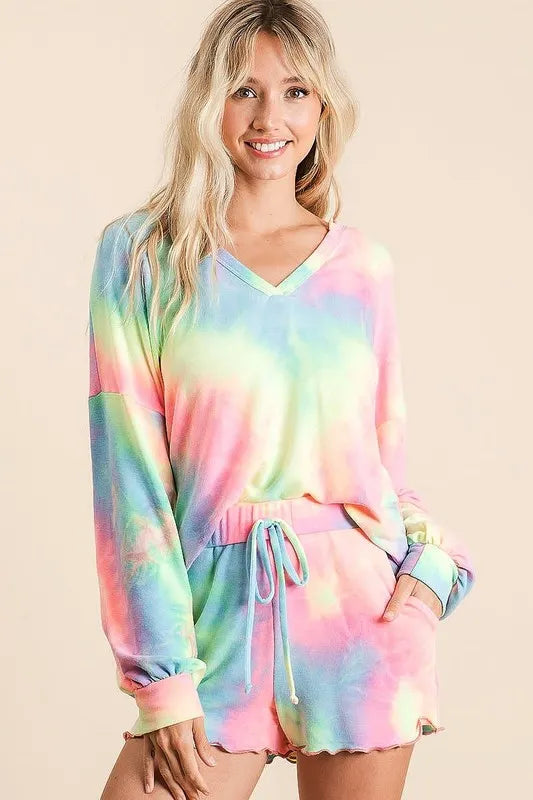 BiBi Tie Dye French Terry Top and Shorts Set.