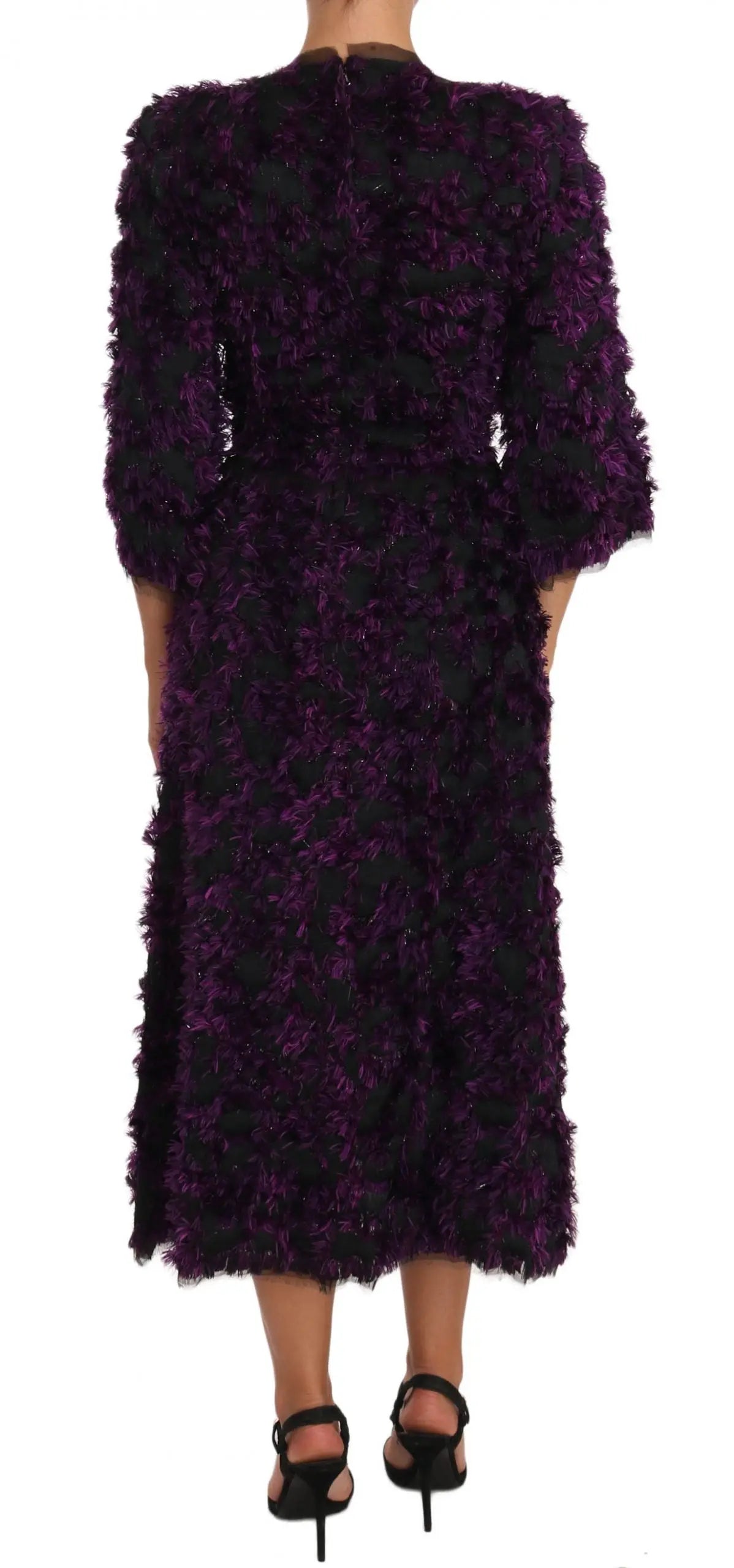 Dolce & Gabbana Elegant Fringe Sheath Dress in Purple & Black Dolce & Gabbana