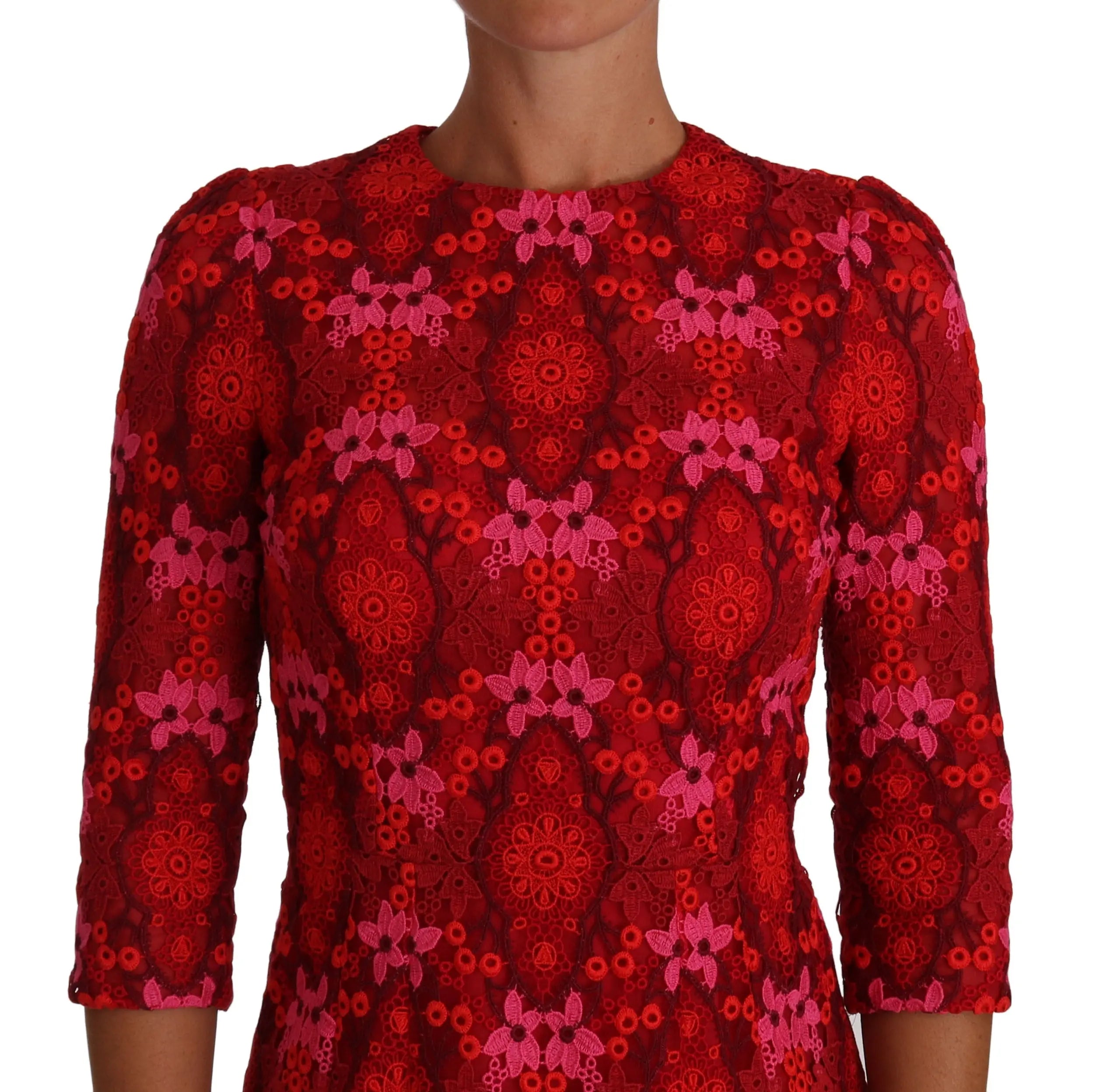 Dolce & Gabbana Elegant Floral Crochet Knee-Length Dress Dolce & Gabbana