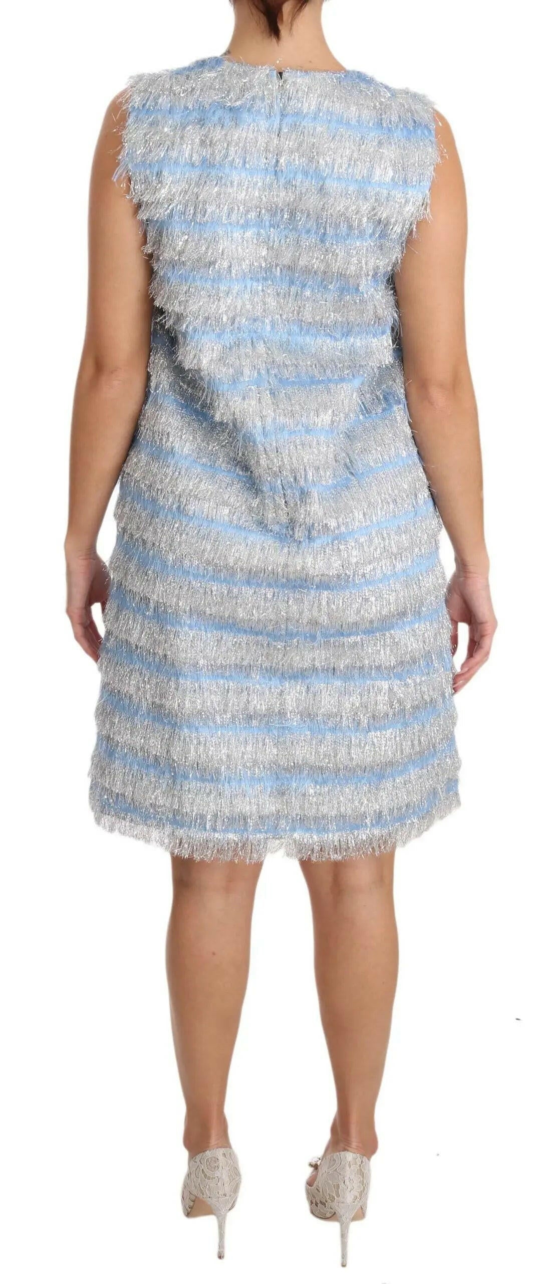 Dolce & Gabbana Light Blue Silver Shift Gown Dress.