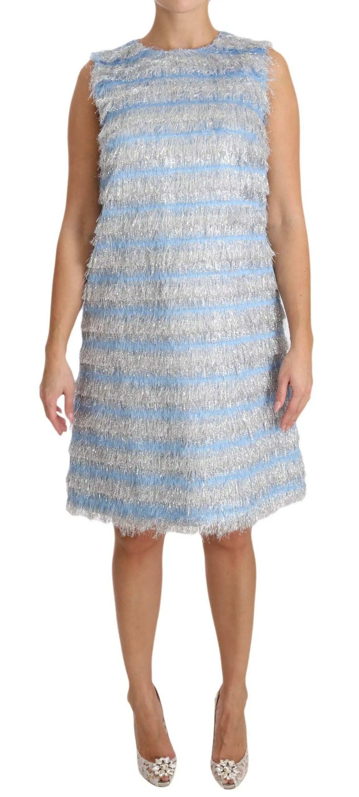 Dolce & Gabbana Light Blue Silver Shift Gown Dress.