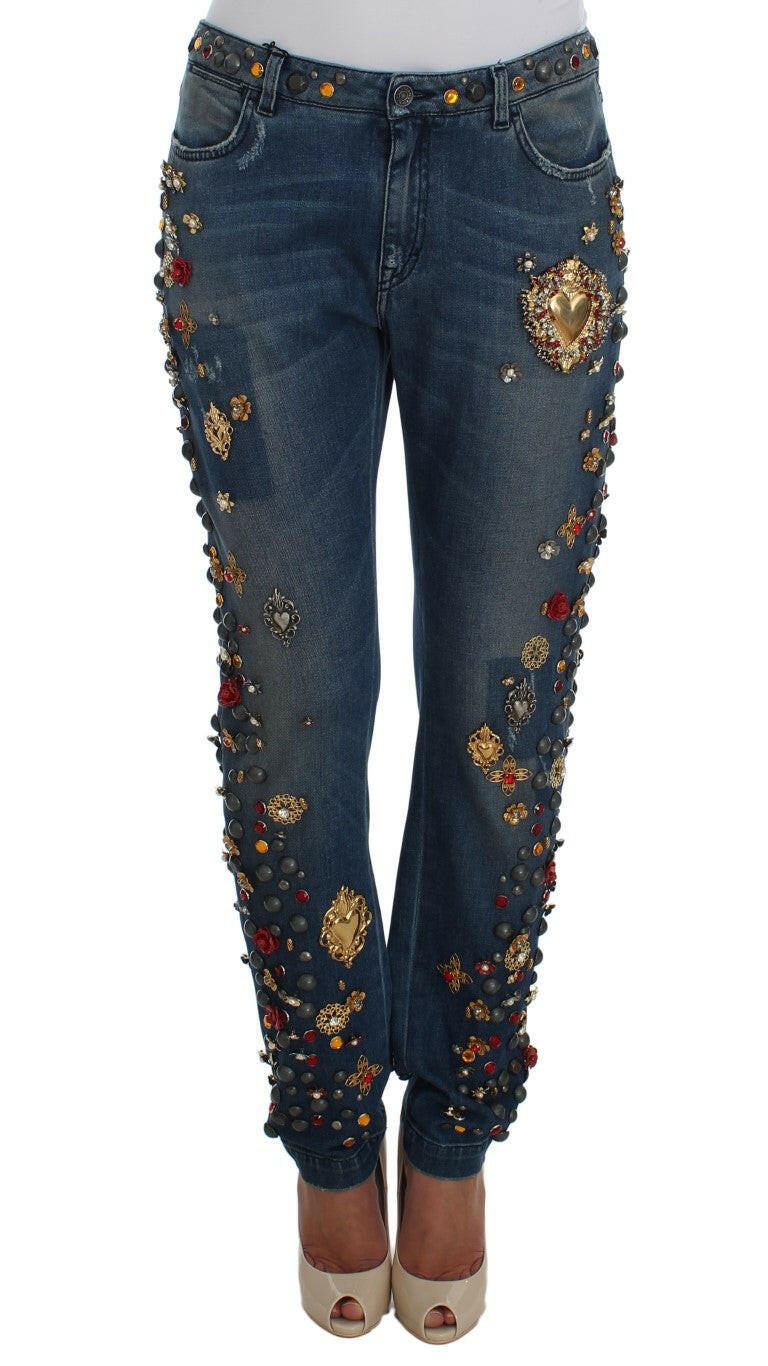 Dolce & Gabbana Crystal Roses Heart Embellished Jeans.