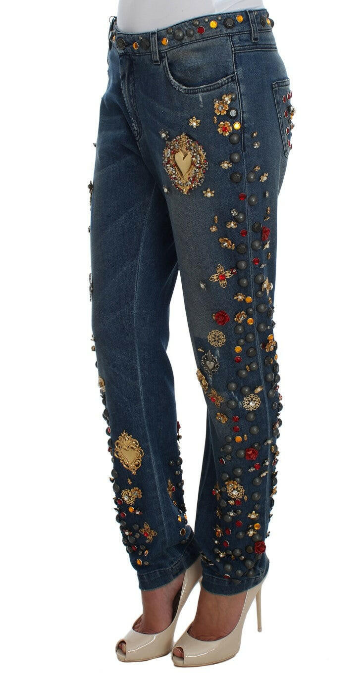 Dolce & Gabbana Crystal Roses Heart Embellished Jeans.
