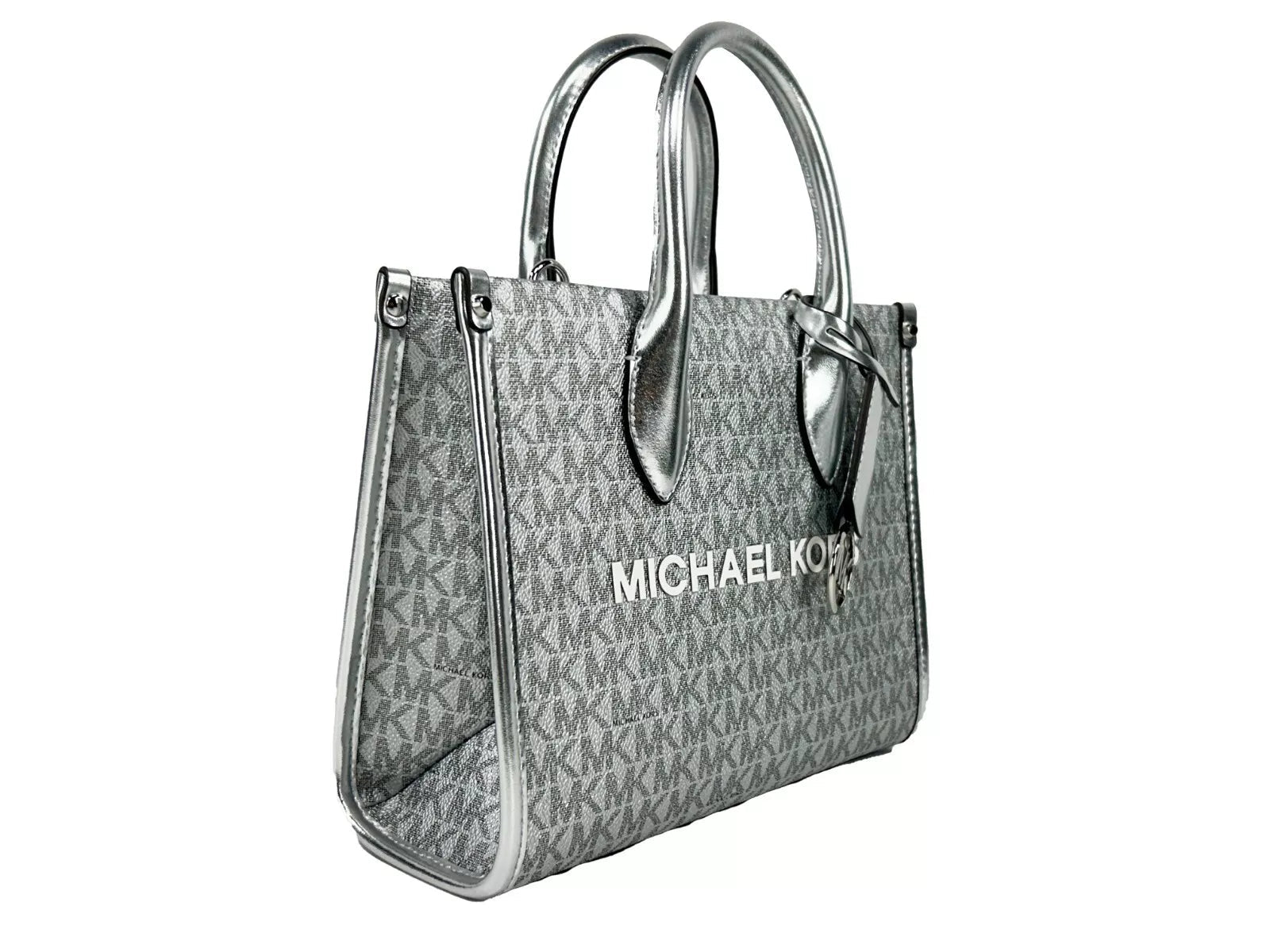 Michael Kors Mirella Signature Small Top Zip Tote Bag Silver Michael Kors