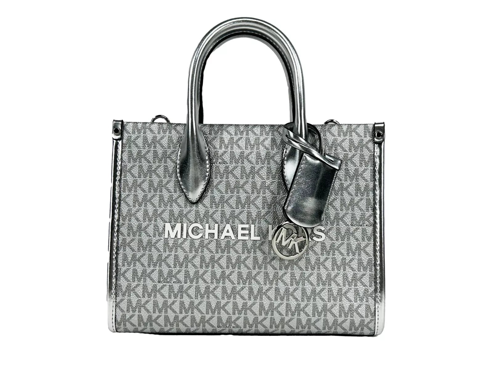 Michael Kors Mirella Signature Small Top Zip Tote Bag Silver Michael Kors