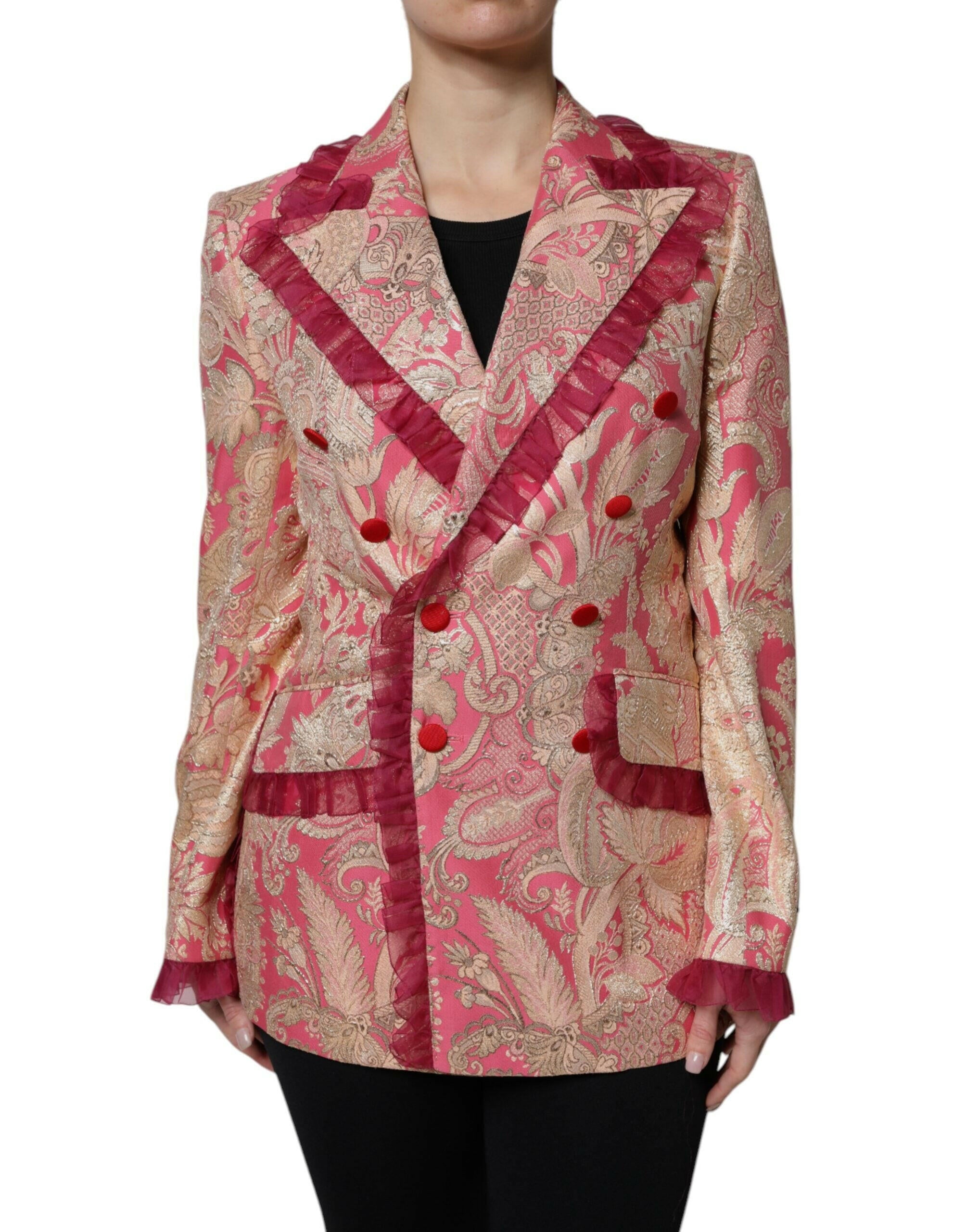 Dolce & Gabbana Pink Gold Jacquard Nylon Coat Blazer Jacket Dolce & Gabbana