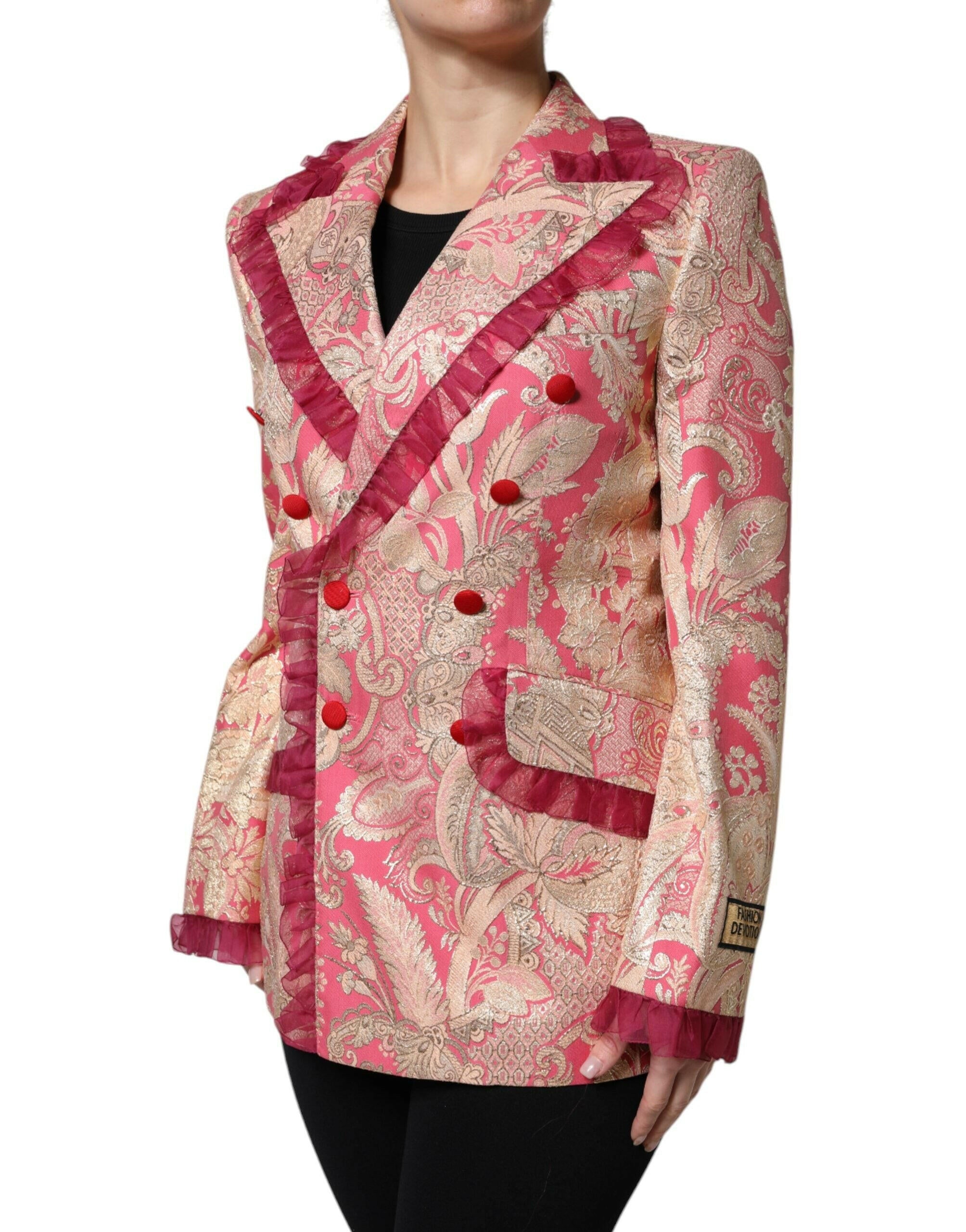 Dolce & Gabbana Pink Gold Jacquard Nylon Coat Blazer Jacket Dolce & Gabbana