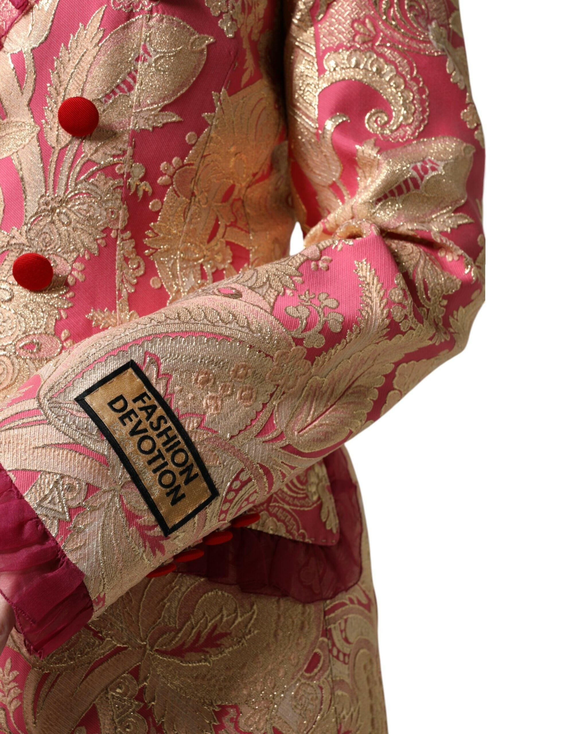 Dolce & Gabbana Pink Gold Jacquard Nylon Coat Blazer Jacket Dolce & Gabbana