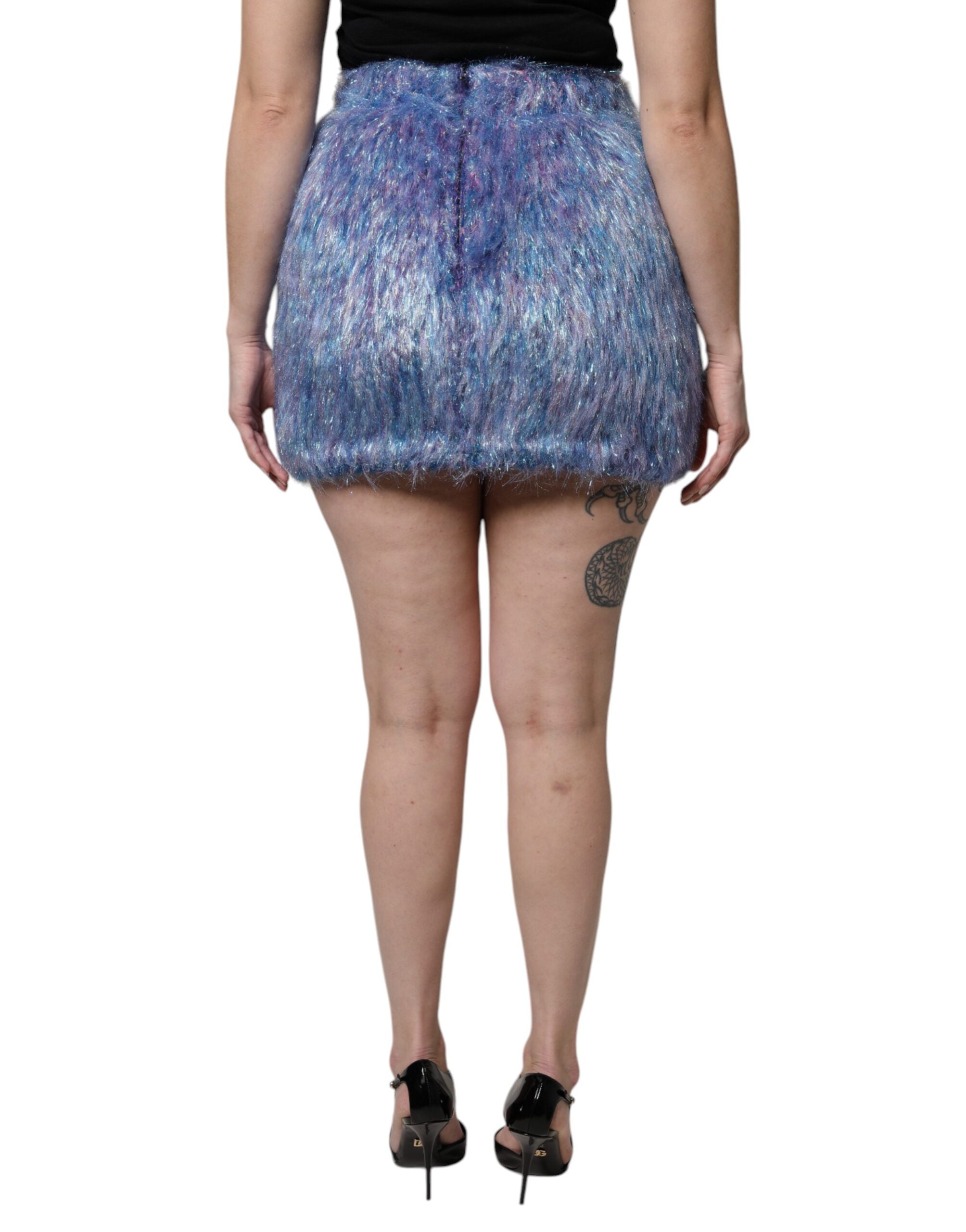 Dolce & Gabbana Multicolor Plush High Waist Mini Skirt Dolce & Gabbana