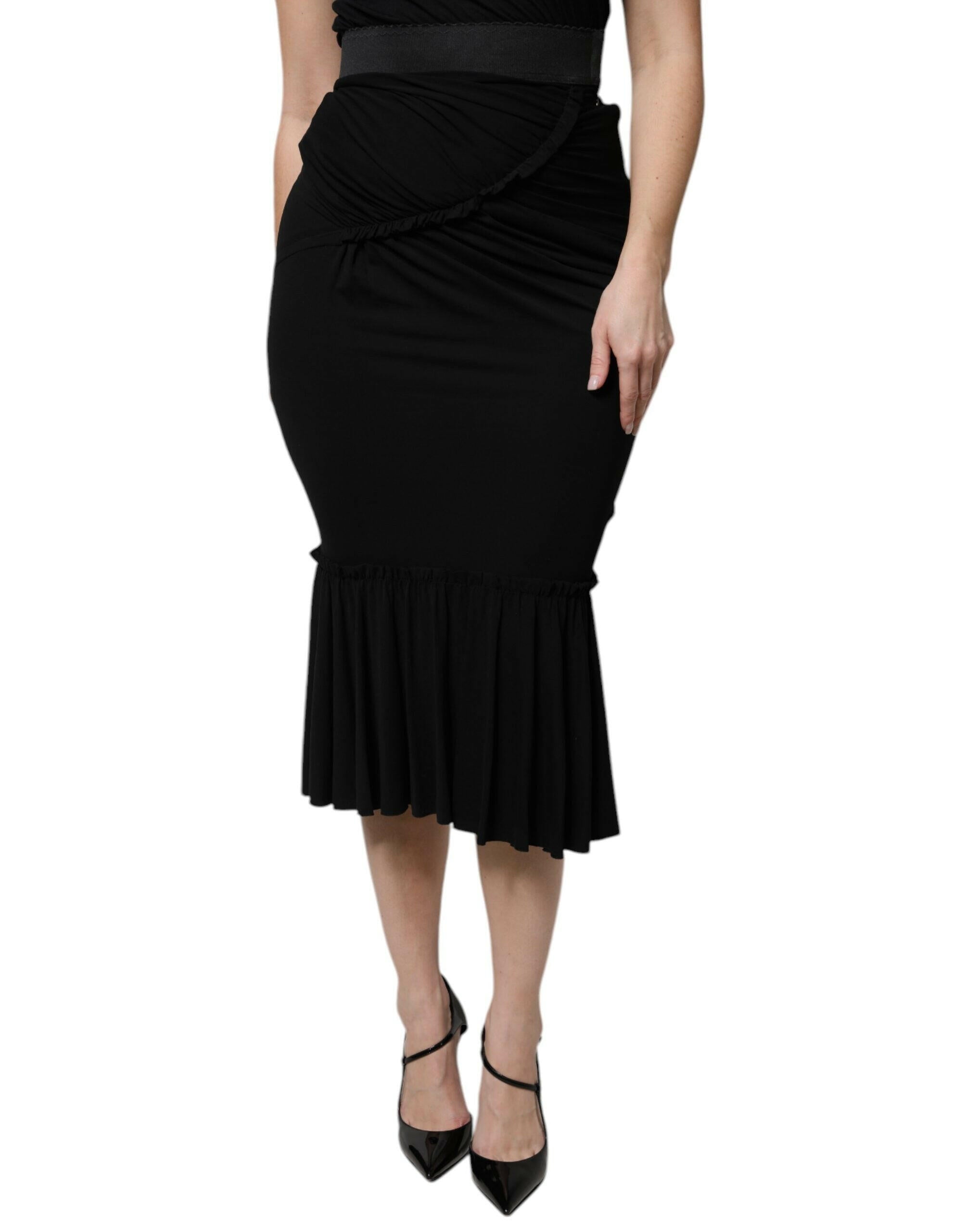 Dolce & Gabbana Black Mermaid Cut High Waist Midi Skirt Dolce & Gabbana