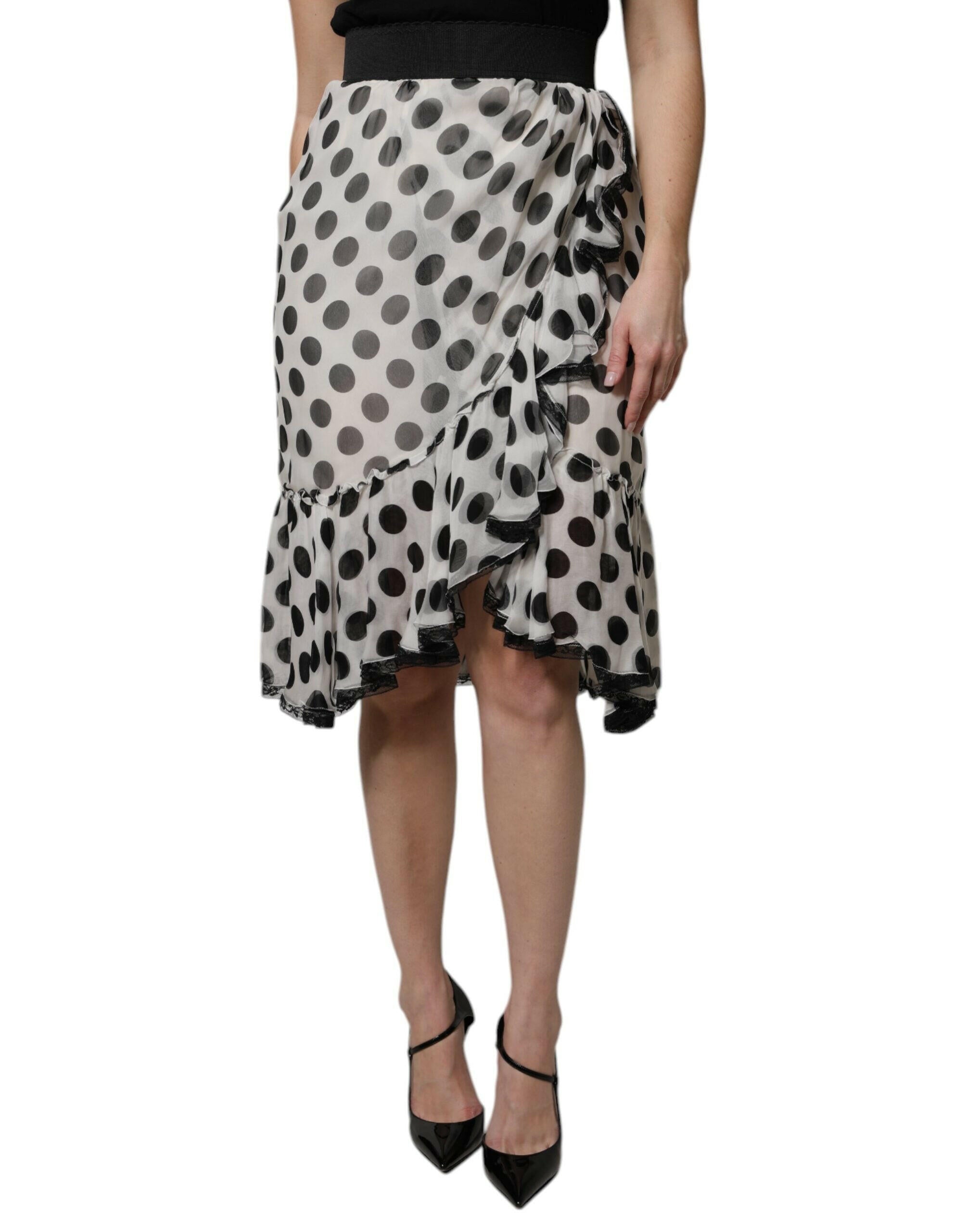 Dolce & Gabbana White Black Polka Dots Knee Length Skirt Dolce & Gabbana