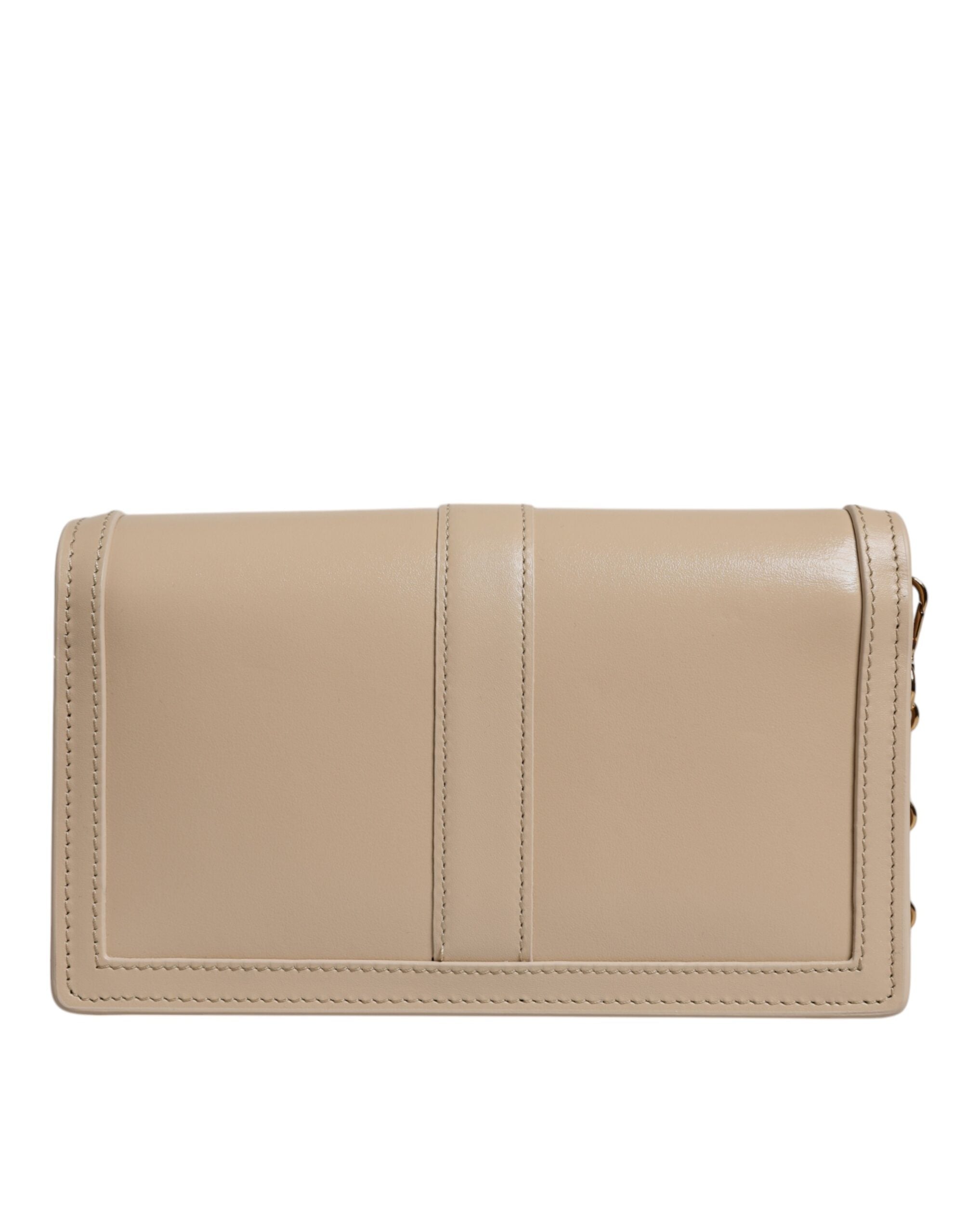 Versace Beige Gold Chain Calf Leather Wallet Crossbody Bag Versace