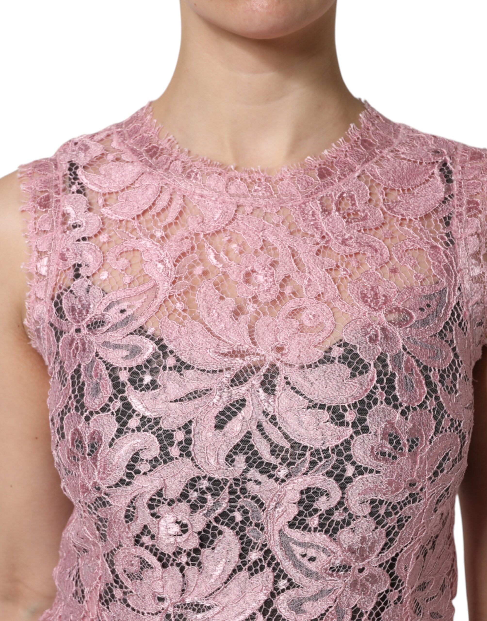 Dolce & Gabbana Pink Floral Lace Sleeveless Sheath Dress Dolce & Gabbana