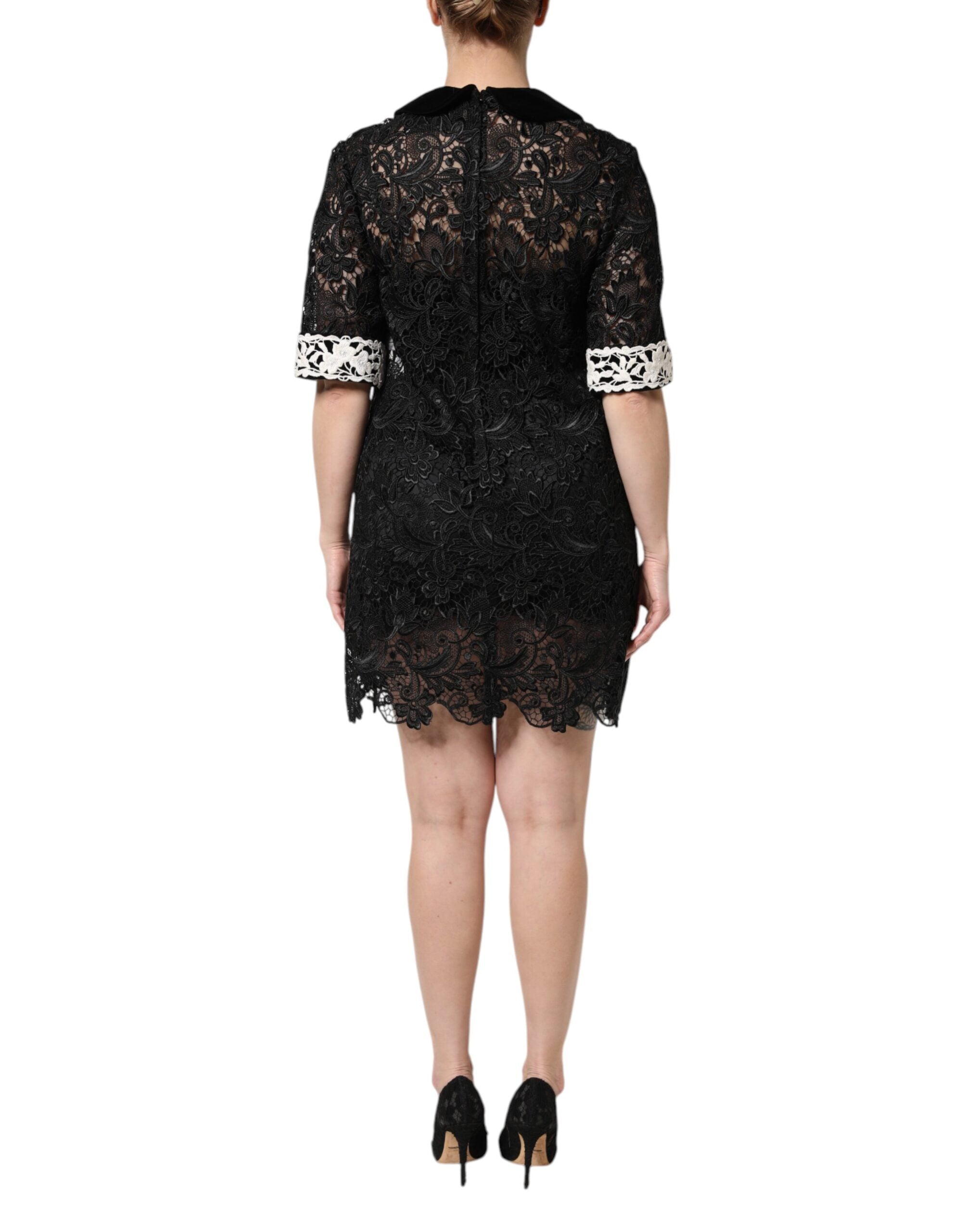 Dolce & Gabbana Black Floral Lace Embellished Mini Dress Dolce & Gabbana