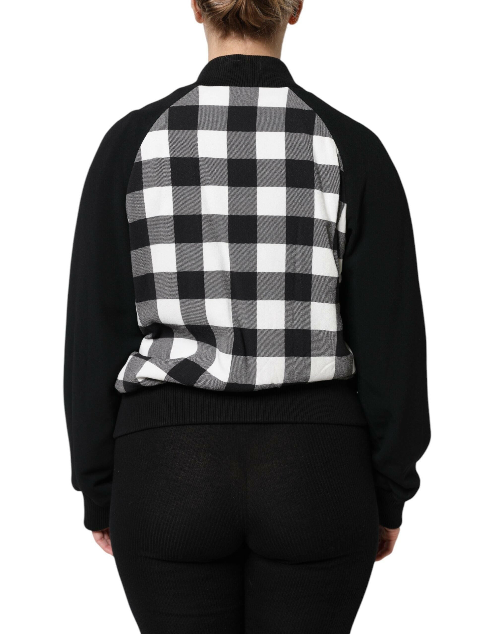 Dolce & Gabbana Black White Check Floral Button Down Jacket Dolce & Gabbana