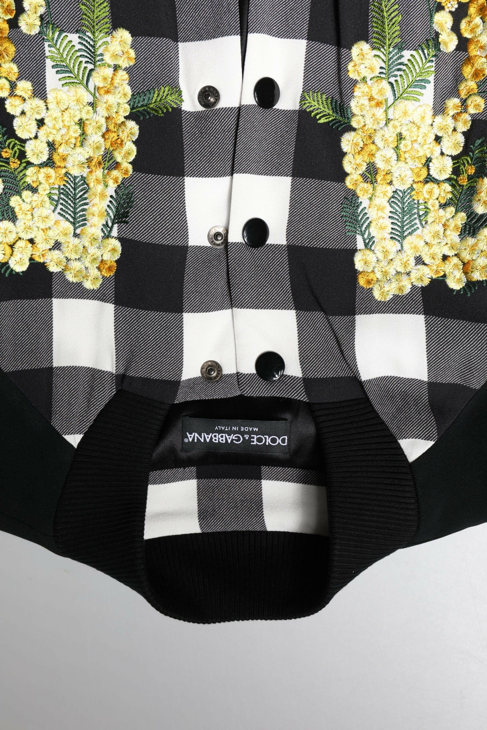 Dolce & Gabbana Black White Check Floral Button Down Jacket Dolce & Gabbana