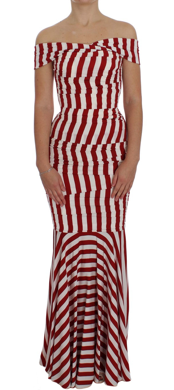 Dolce & Gabbana Elegant Red and White Striped Silk Bodycon Dress Dolce & Gabbana