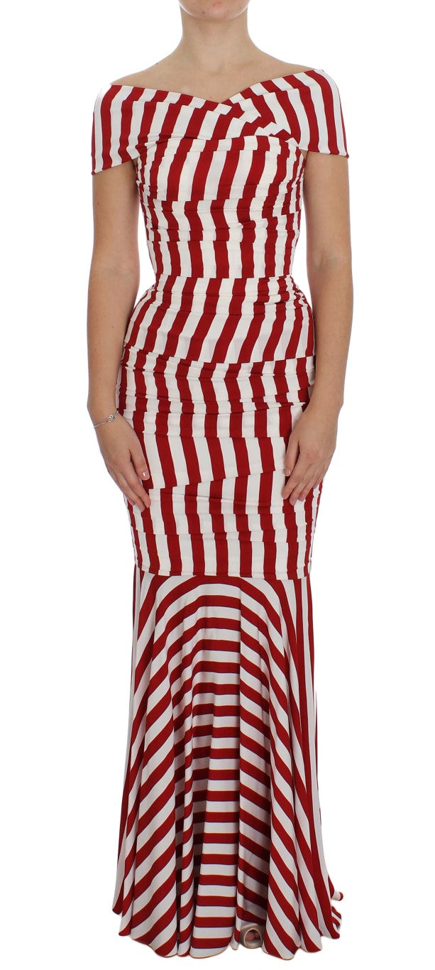 Dolce & Gabbana Elegant Red and White Striped Silk Bodycon Dress Dolce & Gabbana
