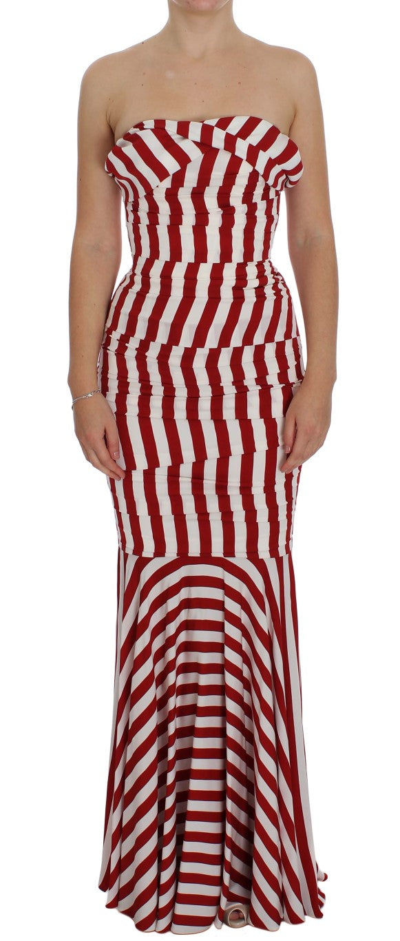 Dolce & Gabbana Elegant Red and White Striped Silk Bodycon Dress Dolce & Gabbana