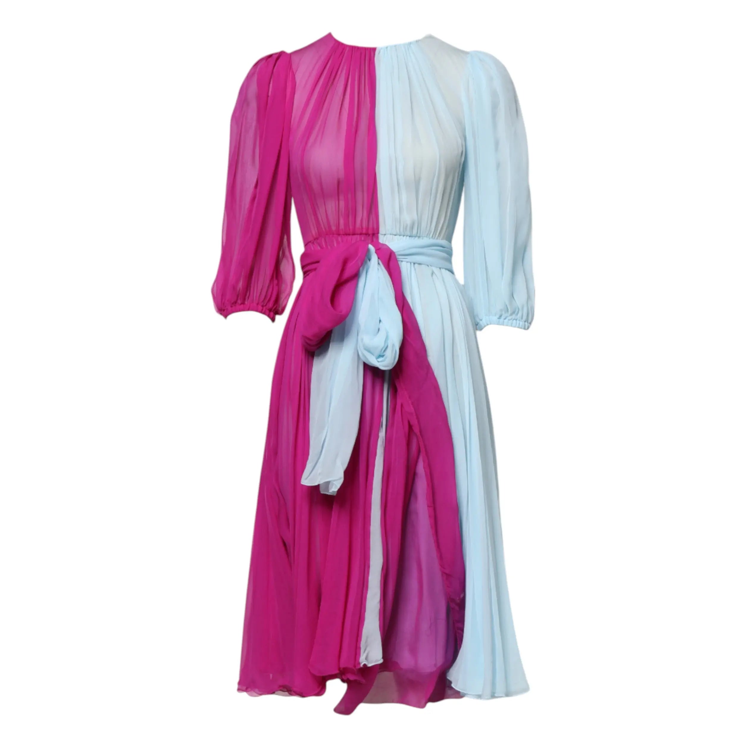 Dolce & Gabbana Pink Blue Silk 3/4 Sleeves A-line Dress Dolce & Gabbana