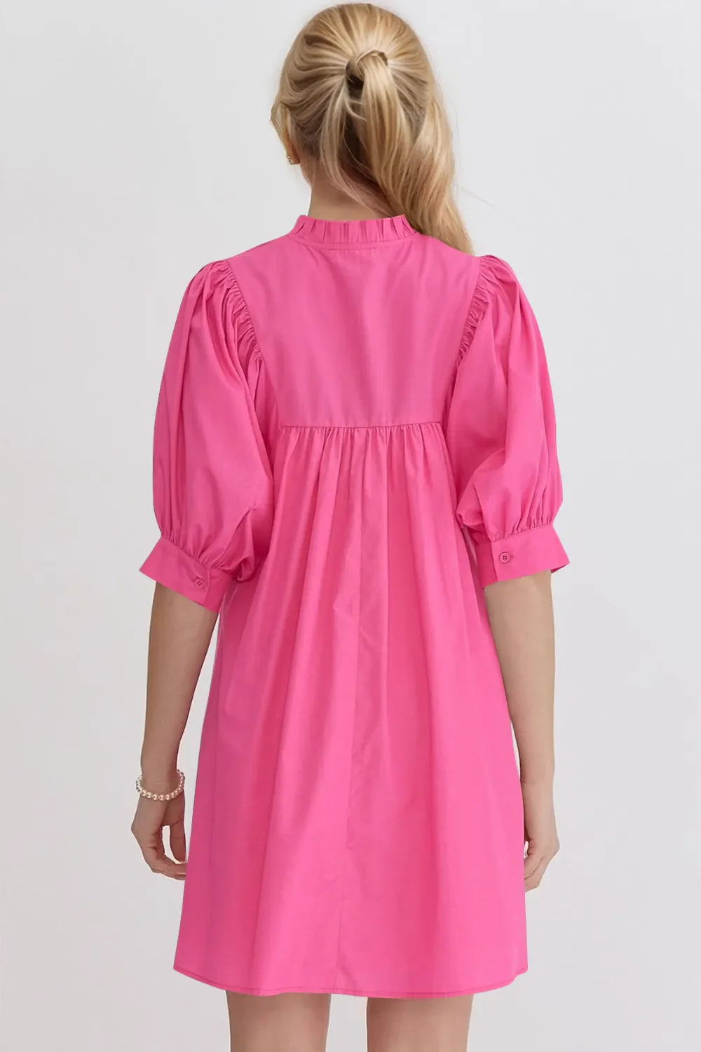 Oh Frill Notched Puff Sleeve Babydoll Mini Dress.