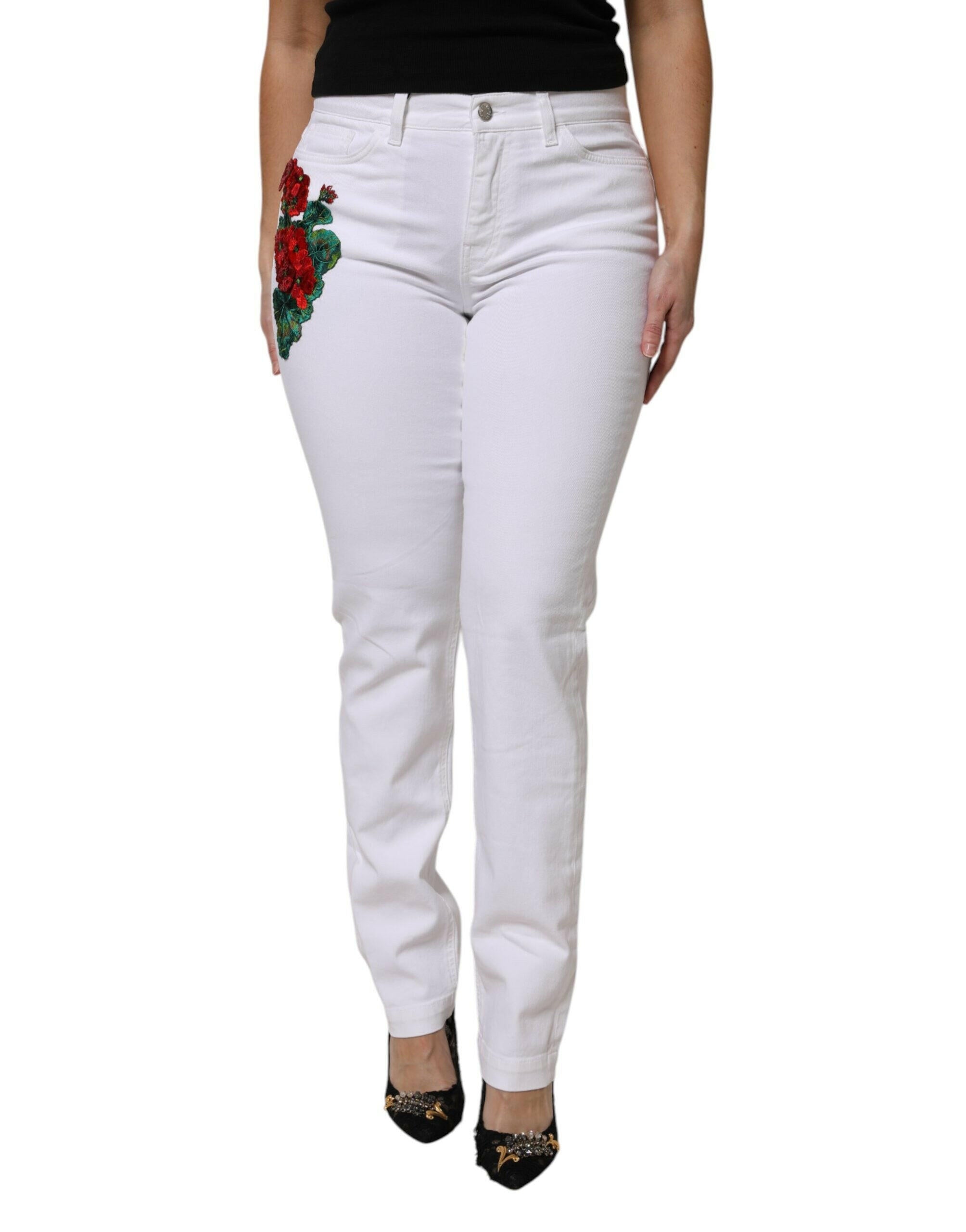 Dolce & Gabbana White Floral Sequined GIRLY Denim Jeans Dolce & Gabbana