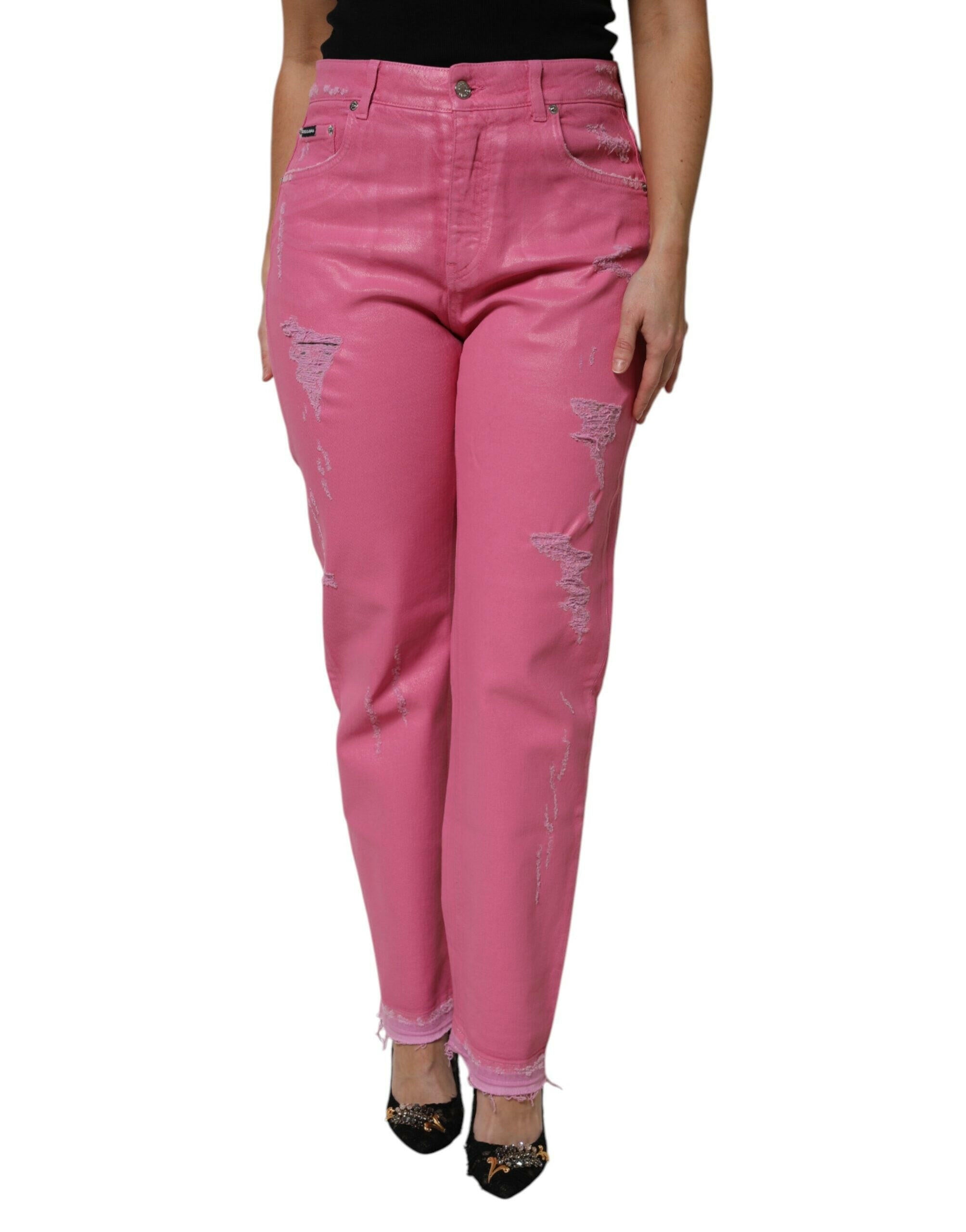 Dolce & Gabbana Pink Tattered Mid Waist Tapered Denim Jeans Dolce & Gabbana