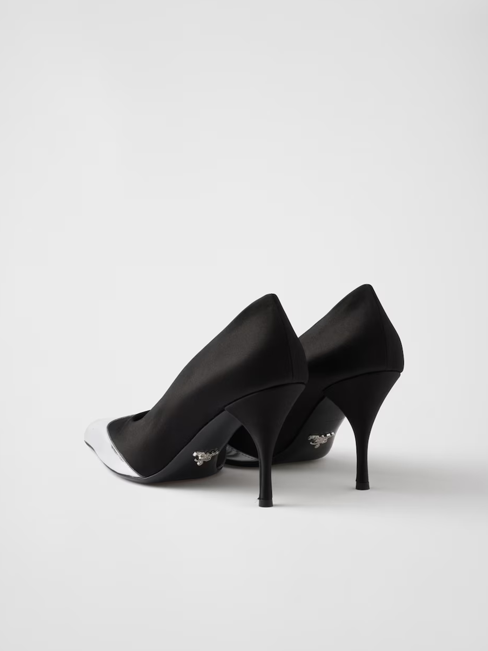 Prada Black Satin And Metallic Silver Leather Pumps Prada