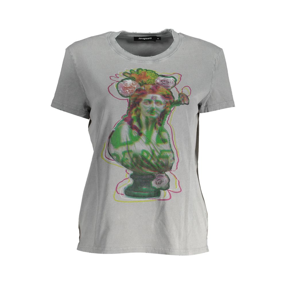 Camiseta feminina Desigual cinza de algodão