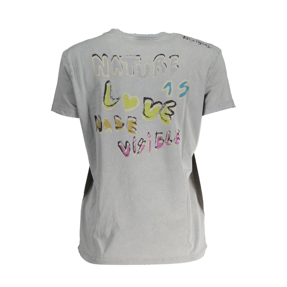 Camiseta feminina Desigual cinza de algodão