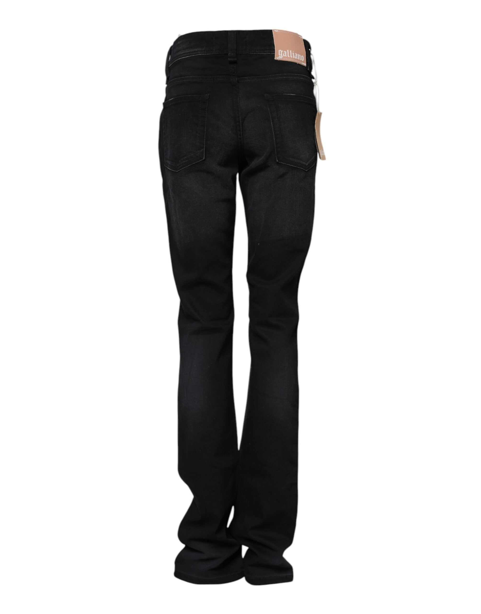 John Galliano Black Cotton Mid Waist Tapered Denim Jeans