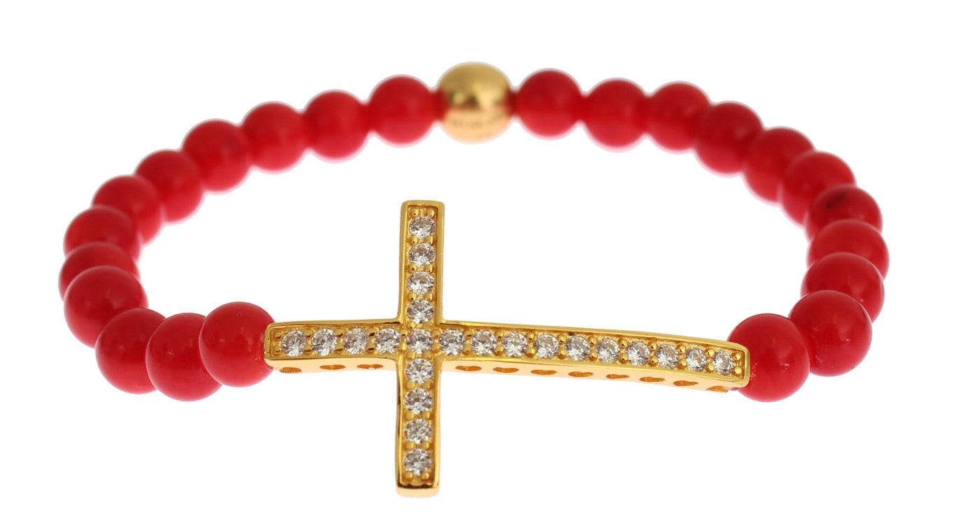 Nialaya Elegant Gold and Red Coral Beaded Bracelet Nialaya