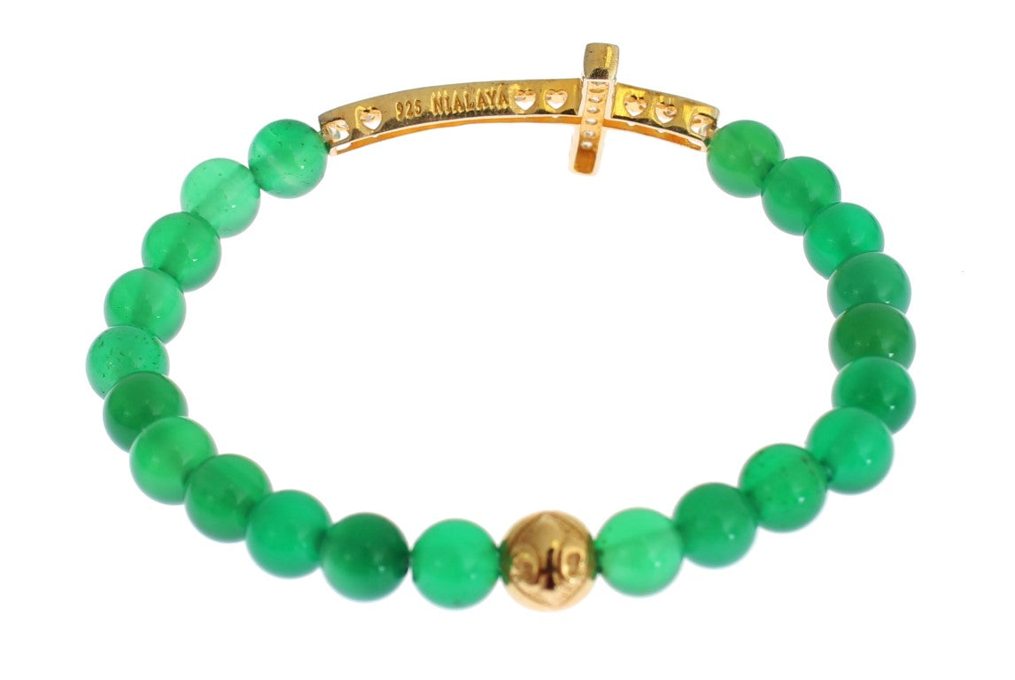 Nialaya Elegant Green Jade Bead & Gold Plated Bracelet Nialaya